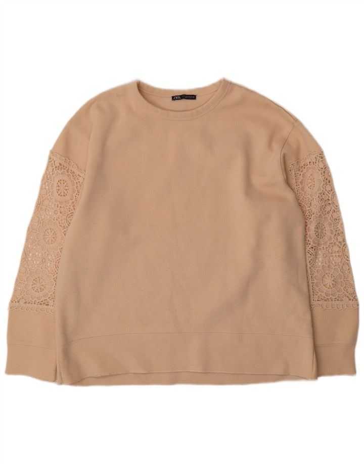 Zara Mujer Sudadera Extragrande Jersey UK 44 Algodón Floral Beige Medio