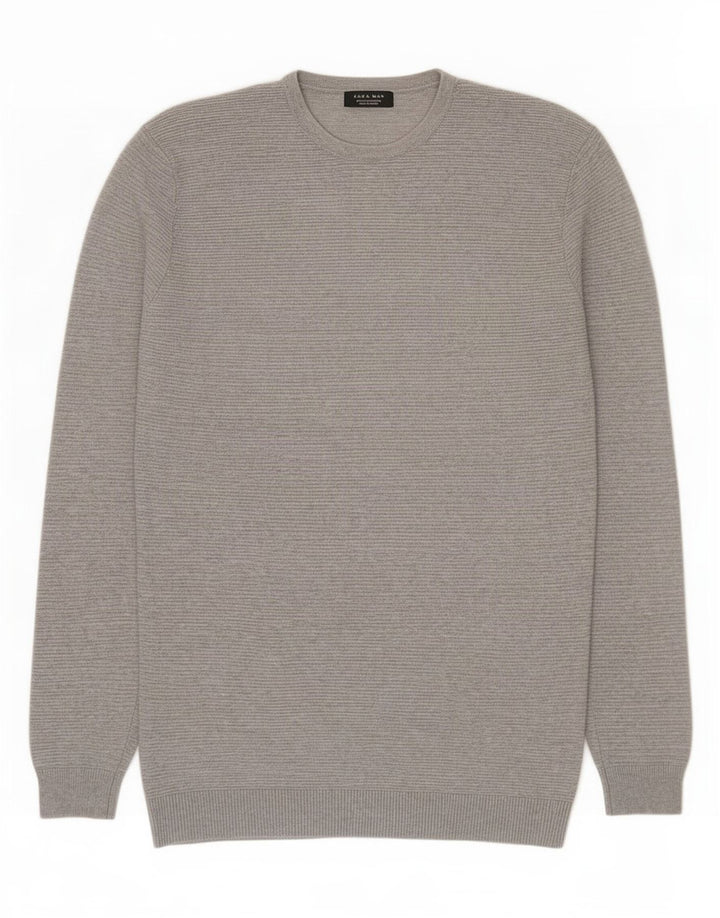 Zara Hombre Jersey De Cuello Redondo Jersey Grande Gris Algodón