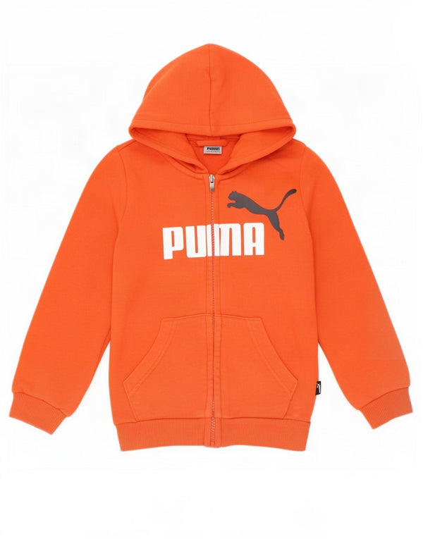 Puma Sudadera con capucha y cremallera gráfica para niños de 3 a 4 años, algodón naranja