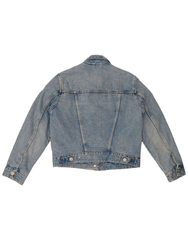 ZARA Mujer Denim Crop Sherpa Chaqueta UK 10 Small Algodón Azul