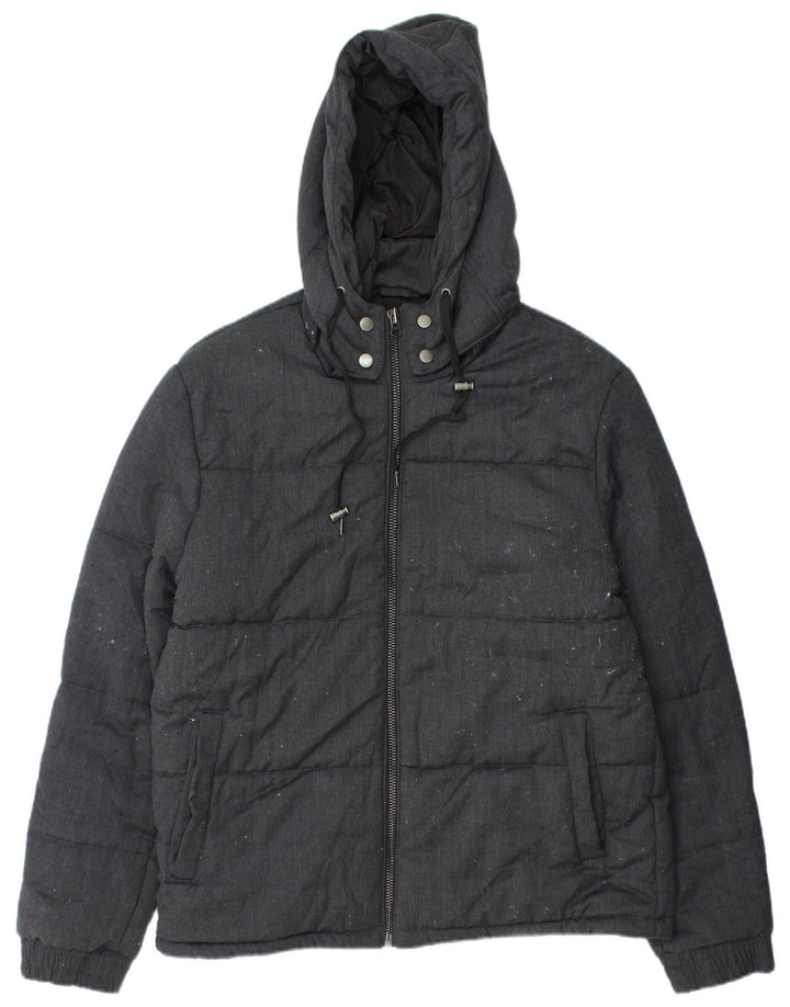 French Connection Chaqueta acolchada con capucha para hombre UK 42 XL Lana negra