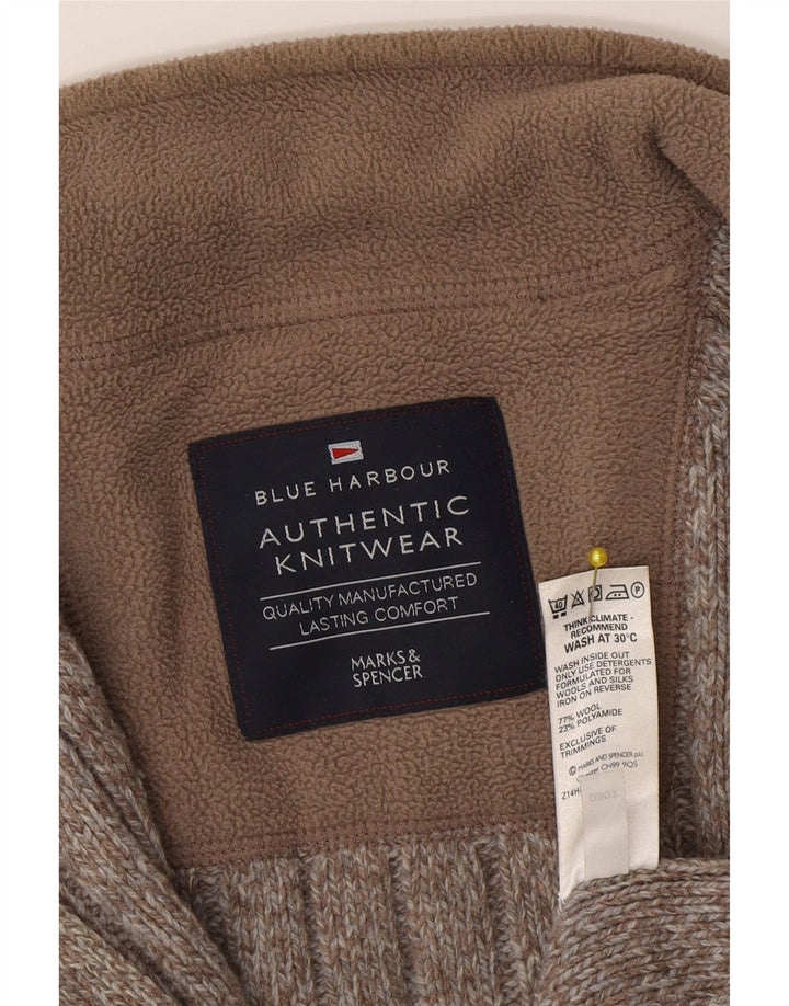 Marks & Spencer Suéter tipo cárdigan para hombre de lana moteada marrón grande
