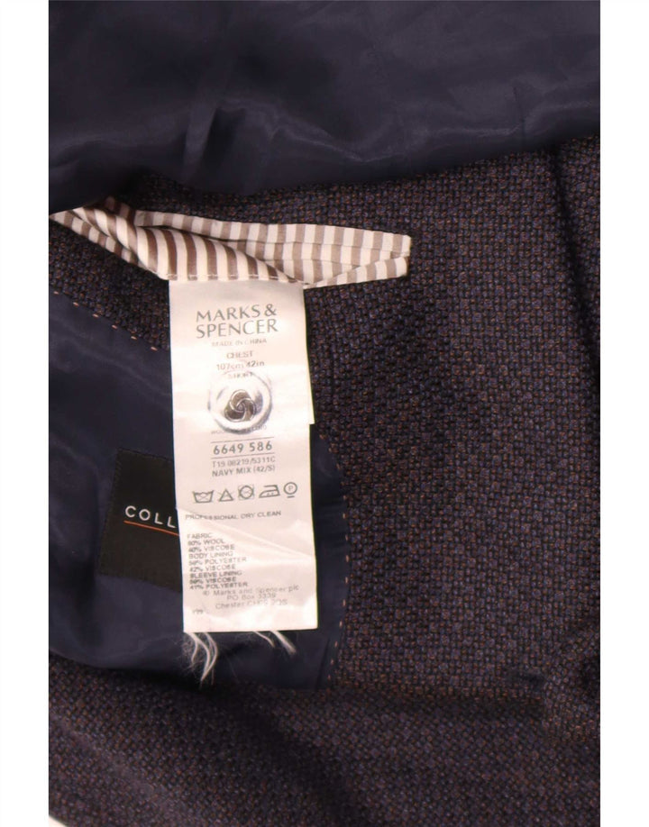Marks & Spencer Chaqueta tipo blazer de 2 botones para hombre UK 42 Large Azul marino Geométrico