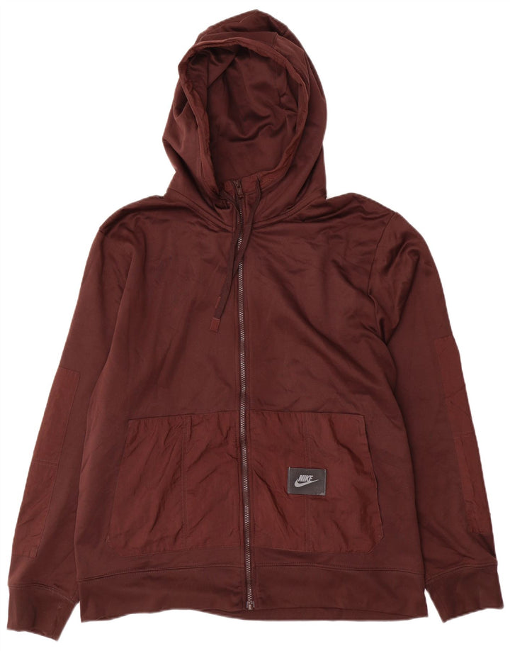 NIKE Sudadera con capucha y cremallera Dri Fit para hombre, poliéster marrón grande