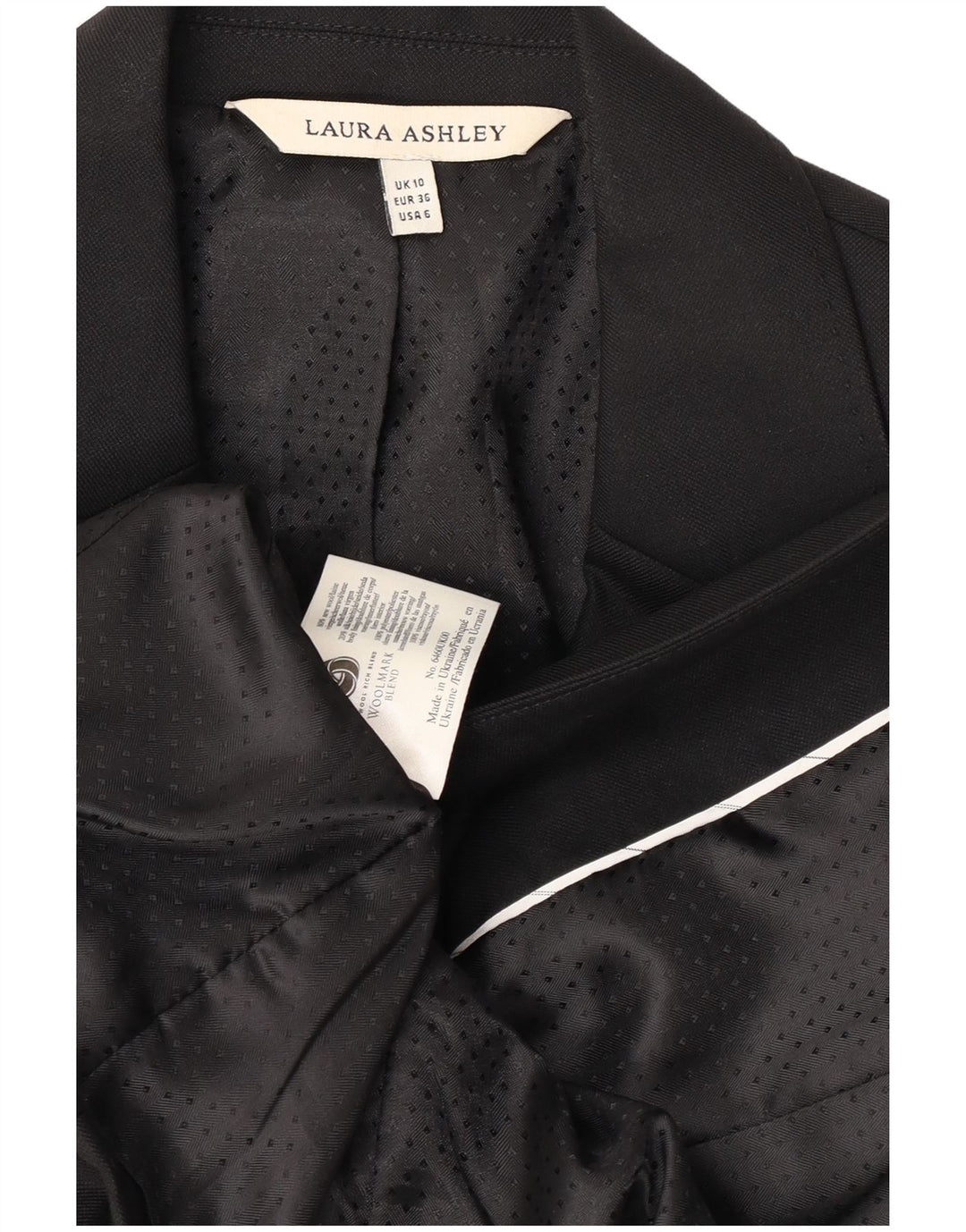 Laura Ashley Chaqueta Blazer de 1 botón para Mujer UK 10 Small Lana Negra