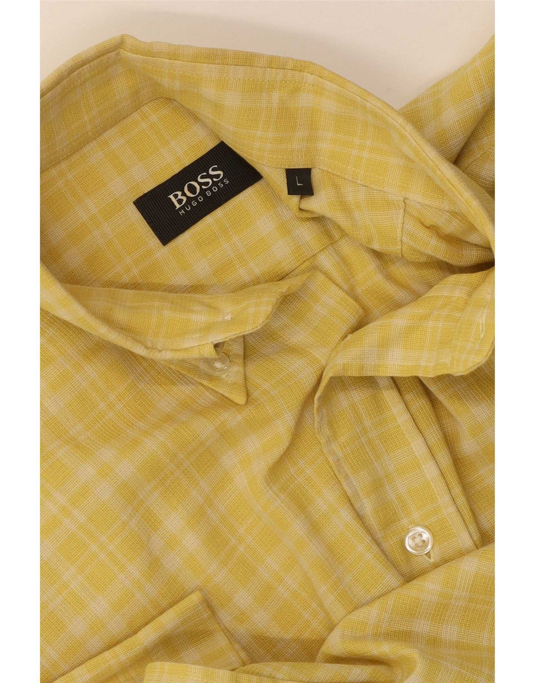 Camisas HUGO BOSS Hombre | Camisa de manga corta de algodón a cuadros amarillos grandes
