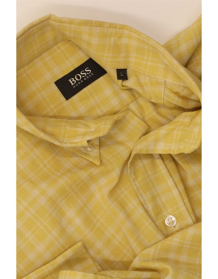 Camisas HUGO BOSS Hombre | Camisa de manga corta de algodón a cuadros amarillos grandes