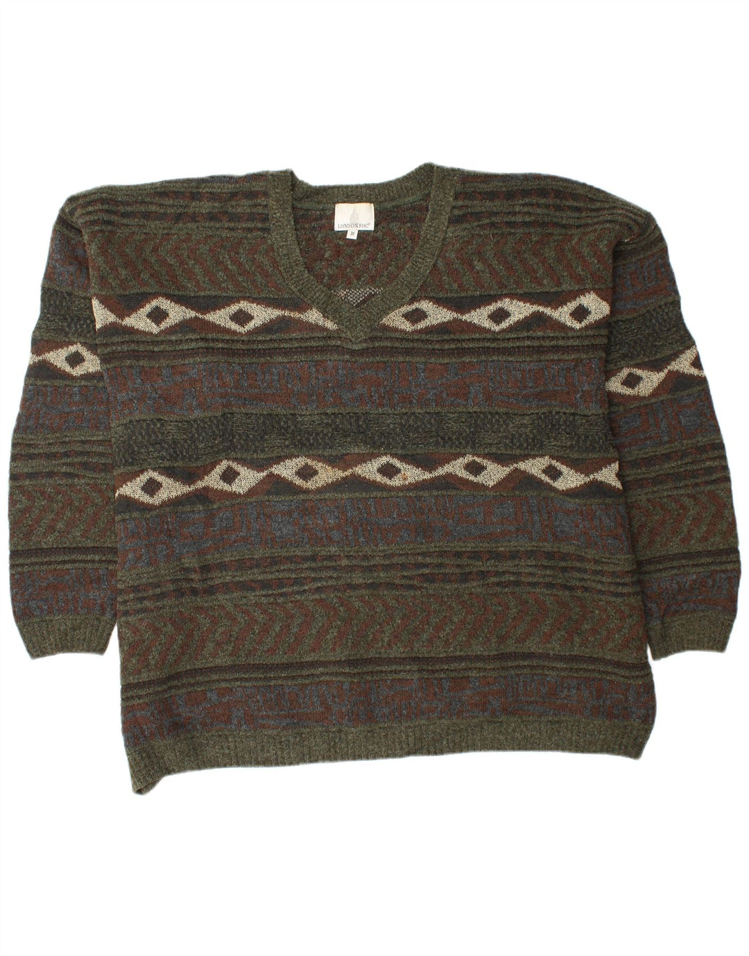 LONDON FOG Suéter con cuello en V para hombre 3XL Caqui Fair Isle