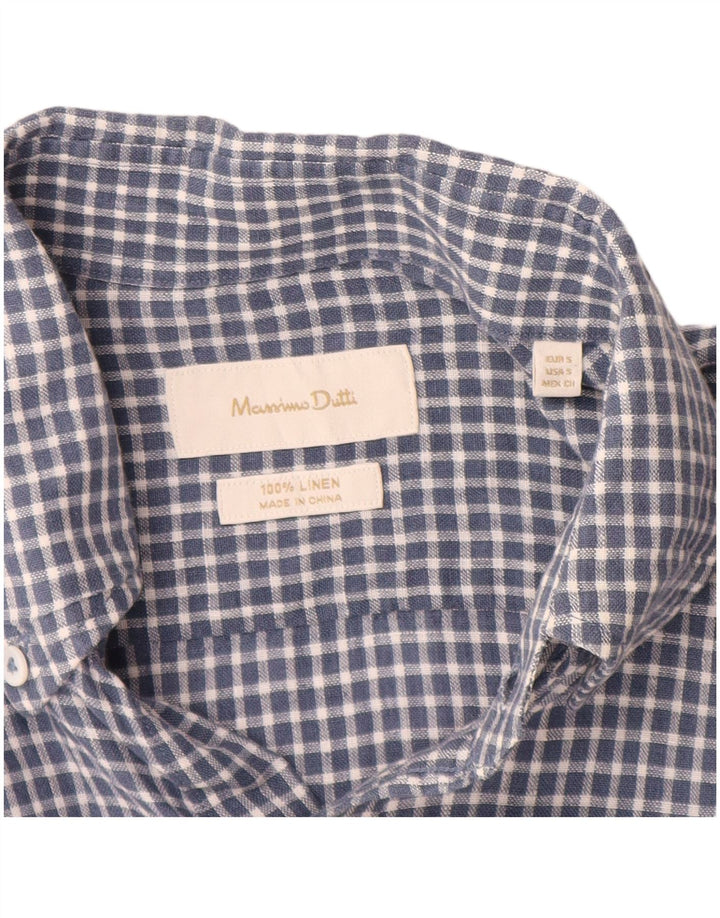 Camisa Massimo Dutti Hombre Small Cuadros Azul Lino