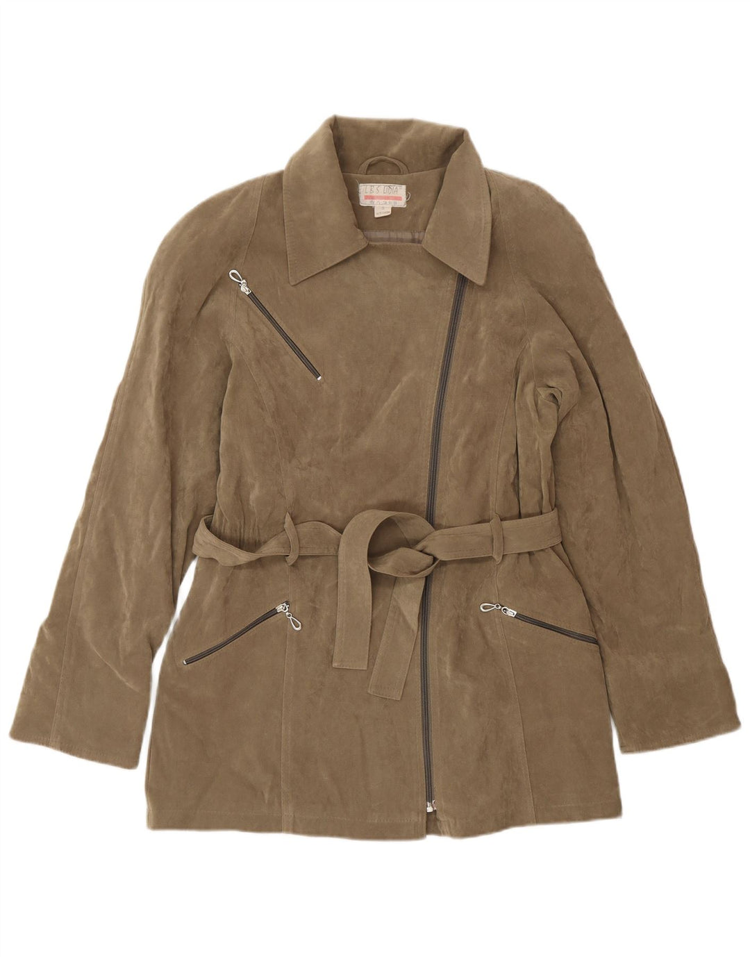 Vintage mujer chaqueta de ante de gran tamaño Reino Unido 10 pequeño beige