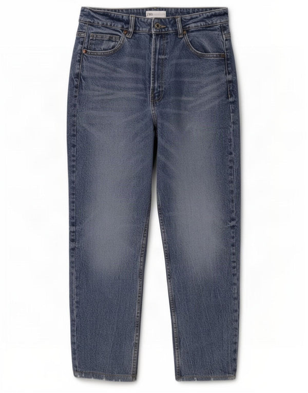 Zara Jeans Cónicos De Cintura Alta Para Mujer EU 40 Medium W30 L28 Azul