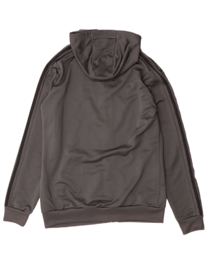 ADIDAS Boys Graphic Zip Hoodie Sweater 15-16 Years Grey Polyester