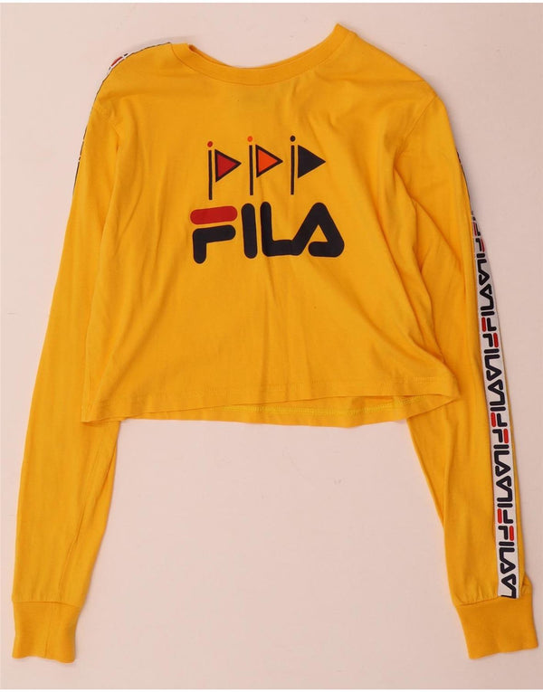 Fila Mujer Crop Oversize Graphic Top Manga Larga UK 6 XS Algodón Amarillo