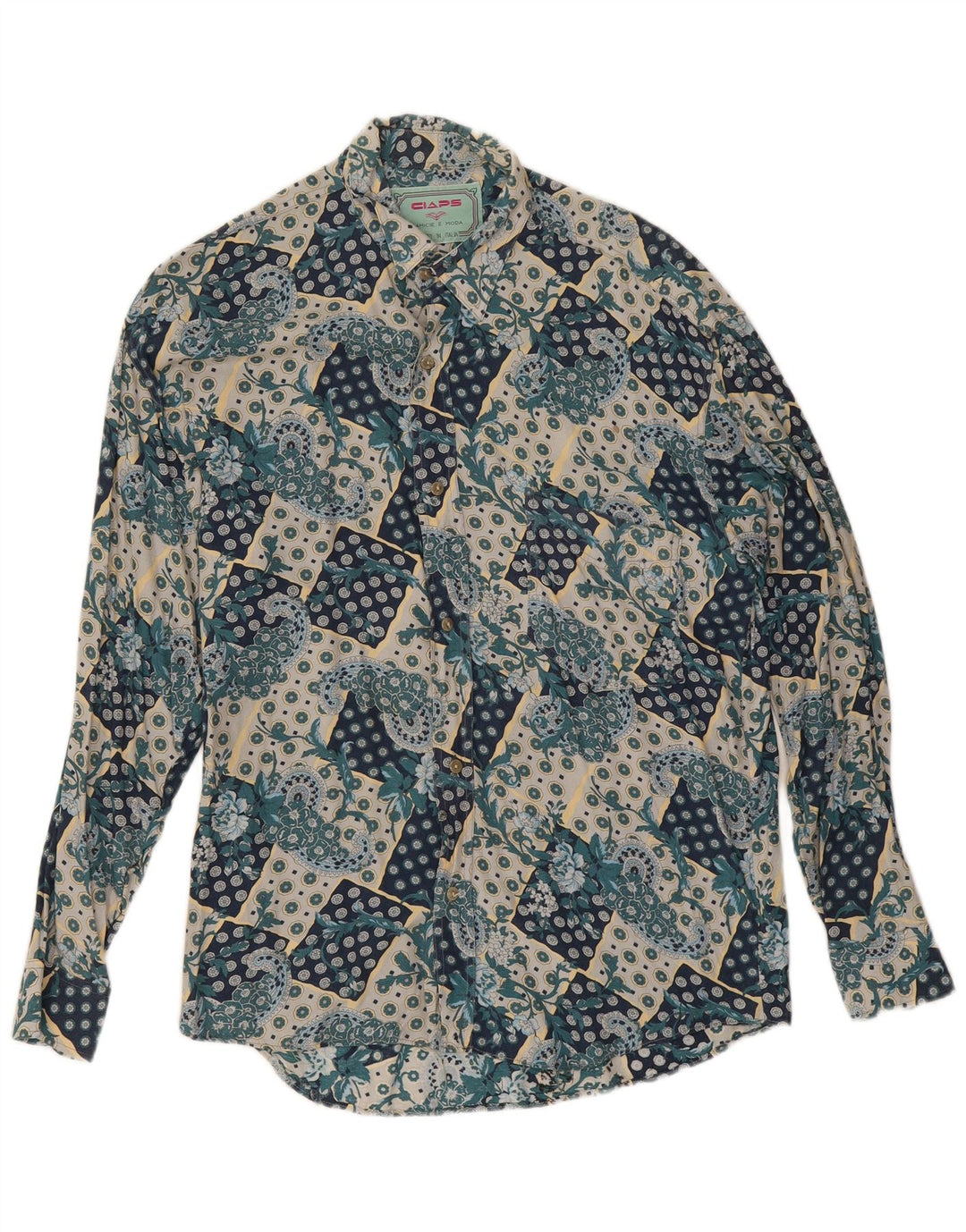 Camisa Vintage Hombre Azul Medio Paisley Viscosa