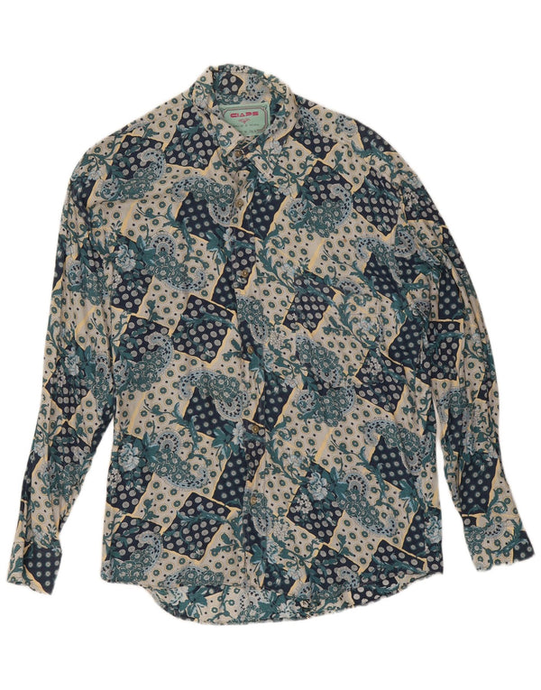 Camisa Vintage Hombre Azul Medio Paisley Viscosa