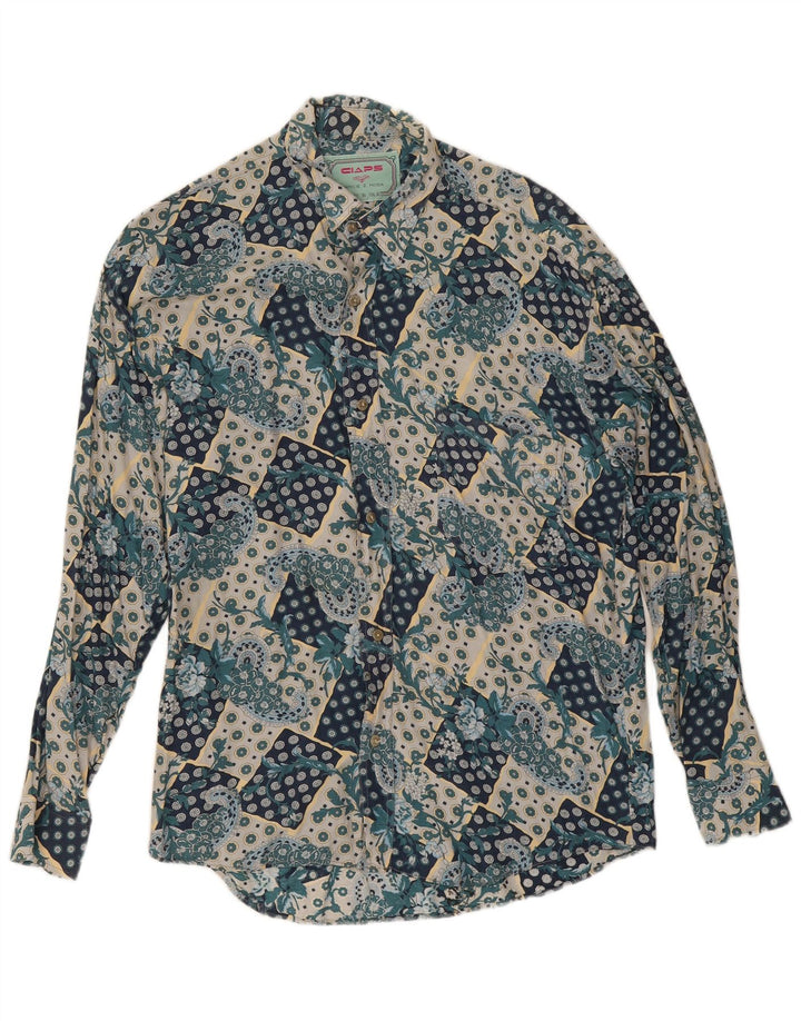 Camisa Vintage Hombre Azul Medio Paisley Viscosa