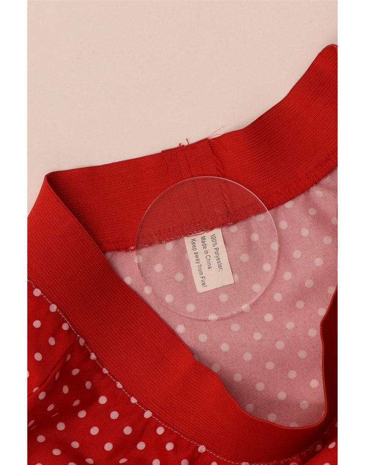 Vintage mujer A-Line falda mediana W28 poliéster manchado rojo