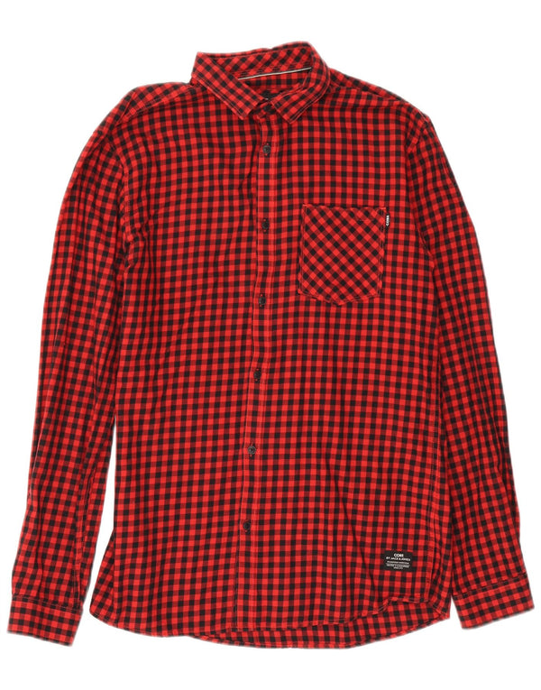 Jack & Jones Camisa para hombre grande de cuadros rojos