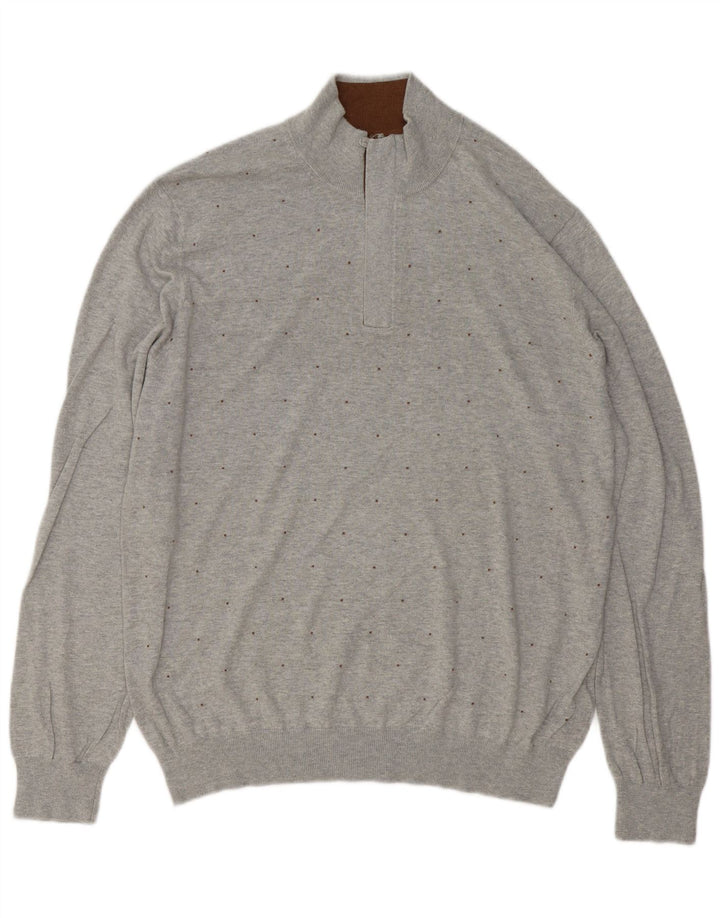 Massimo Dutti Jersey Hombre Con Cremallera Y Cuello 2XL Algodón Manchado Gris