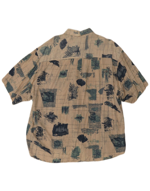 Camisa Vintage Hombre Manga Corta Talla 43/44 XL Beige Patchwork