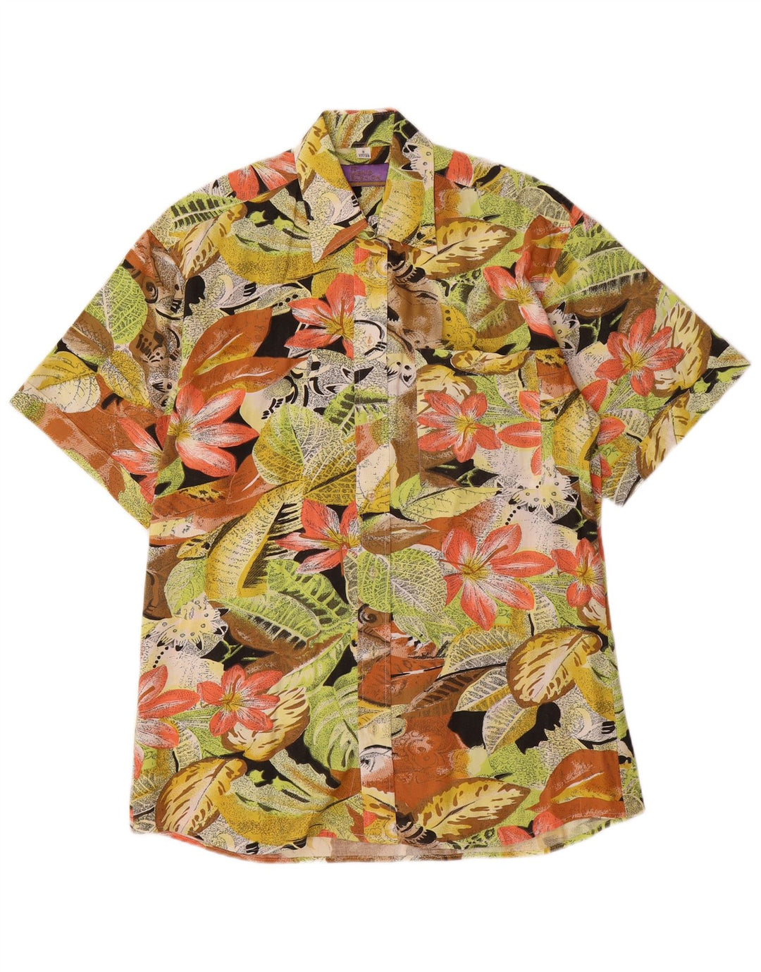 VINTAGE Camisa de manga corta para hombre pequeña floral multicolor