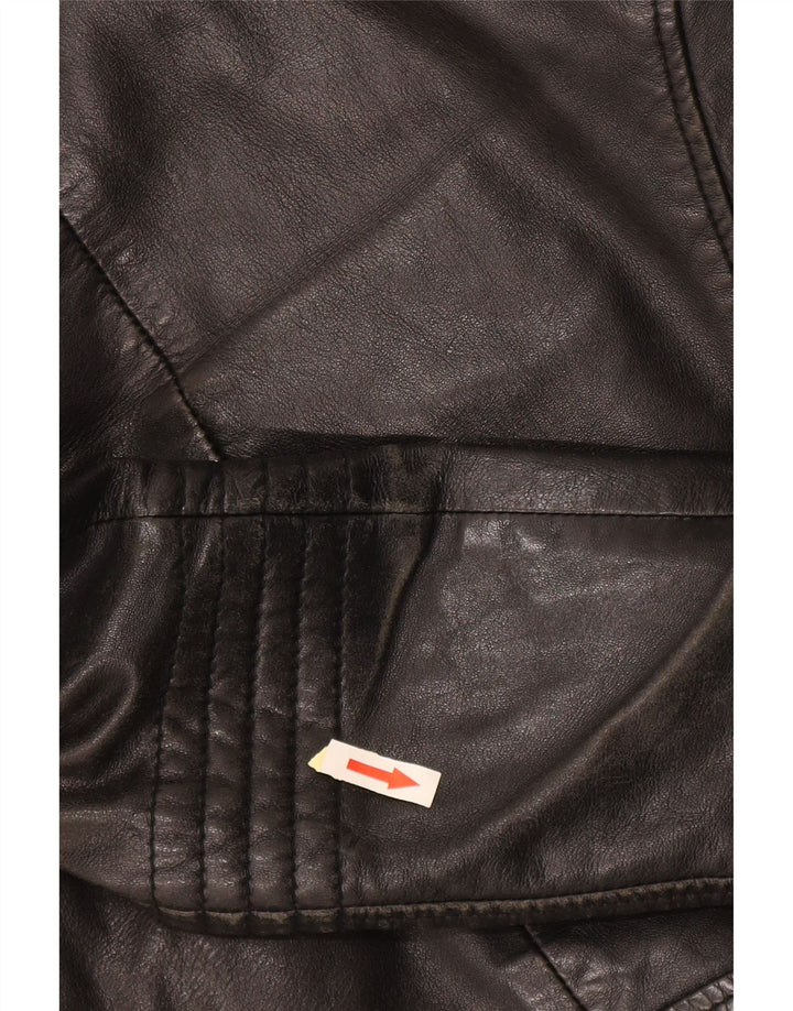 WHISTLES Chaqueta motera de cuero para mujer UK 8 Small Black Leather