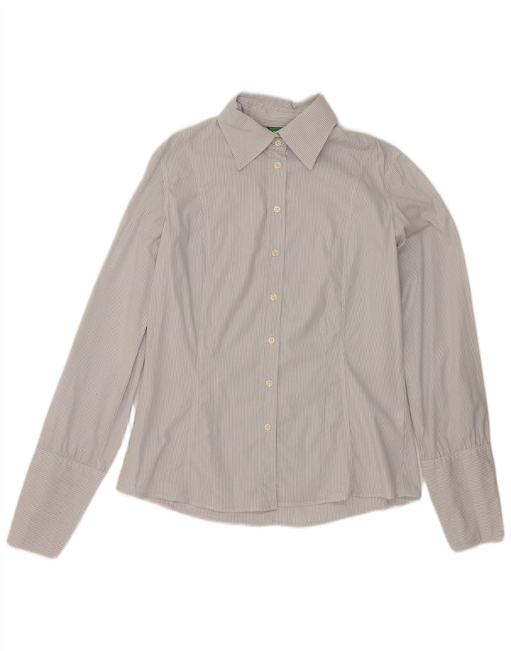Benetton Camisa Formal Mujer UK 46 Large Azul Rayas
