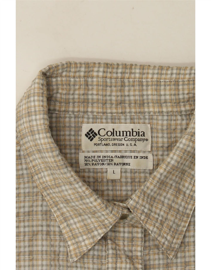 COLUMBIA Camisa de manga corta para mujer UK 46 Large Beige Check Poliéster