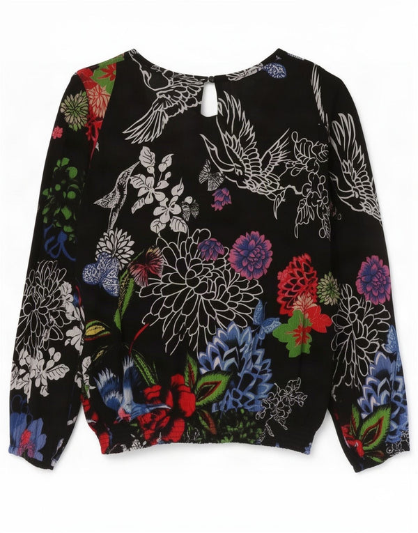 Desigual Blusa extragrande de manga larga para mujer UK 40 XL Negro Floral