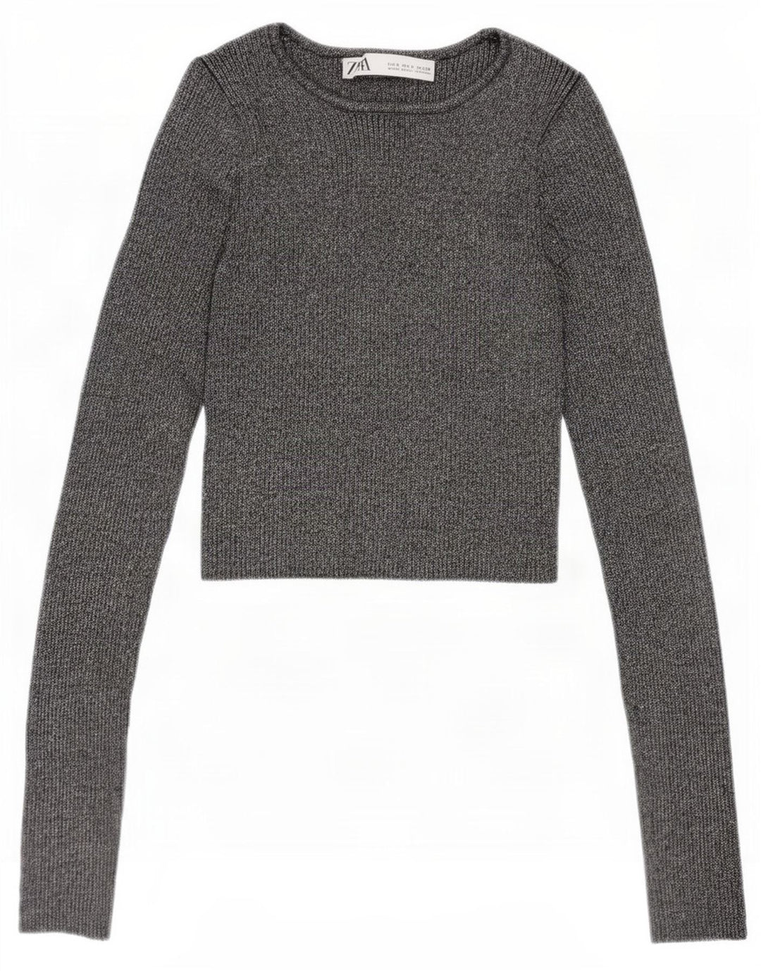 Zara Mujer Blusa Corta Top UK 8 Small Viscosa Moteada Plateada