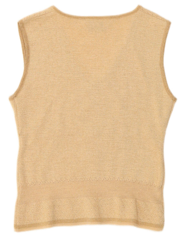 Vintage mujer chaleco camiseta sin mangas IT 40/42 pequeña lana beige
