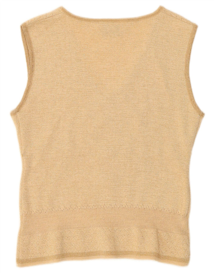 Vintage mujer chaleco camiseta sin mangas IT 40/42 pequeña lana beige