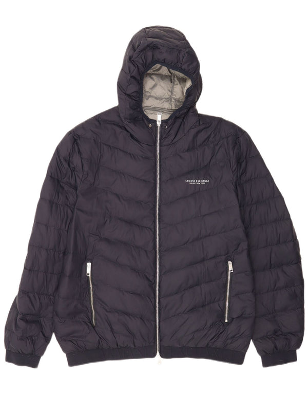 Armani Exchange Chaqueta acolchada con capucha para hombre UK 42 XL Poliamida azul marino
