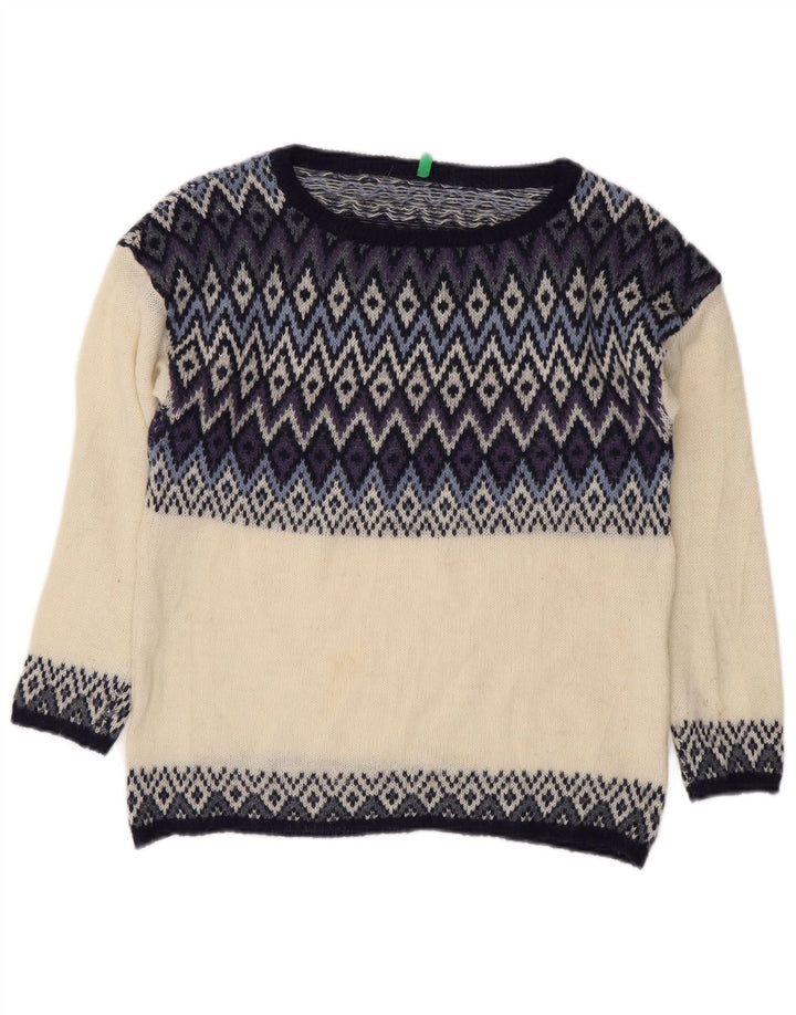 BENETTON Womens Boat Neck Jumper Sweater UK 14 Medium Off White