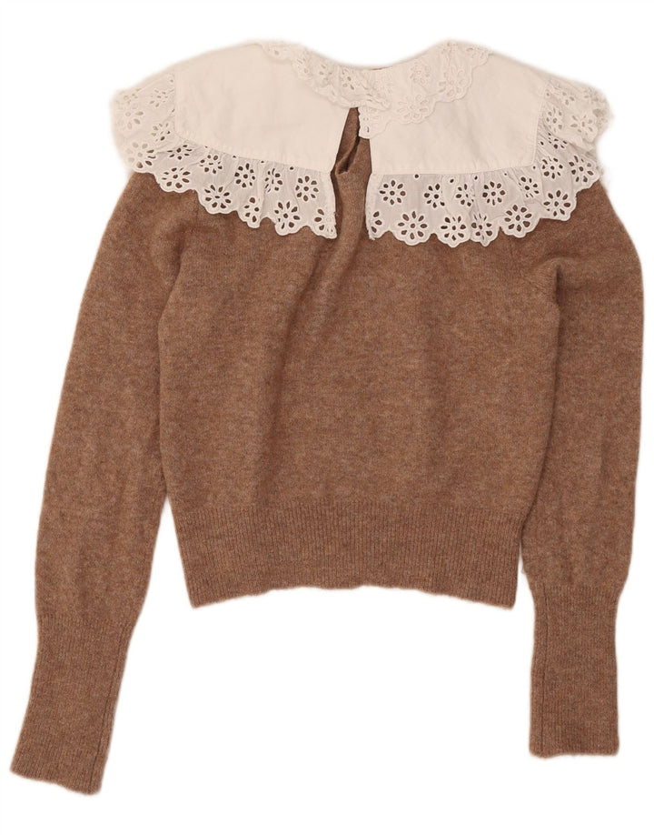 Zara - Jersey corto con cuello barco para mujer, talla 40, poliéster, color marrón medio