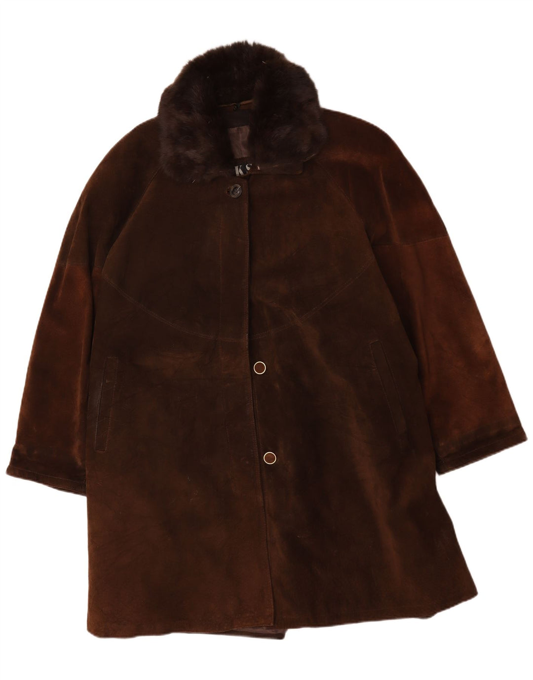Vintage mujer ante overcoat abrigo IT 44 cuero marrón medio
