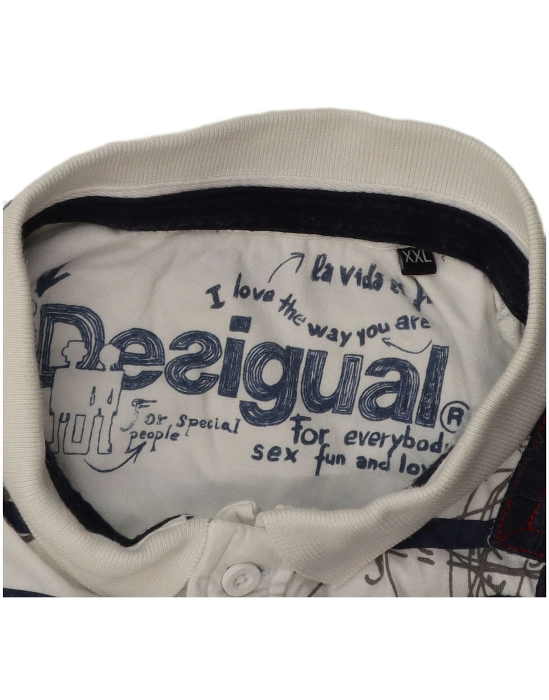 DESIGUAL Polo gráfico para hombre 2XL Blanco a rayas
