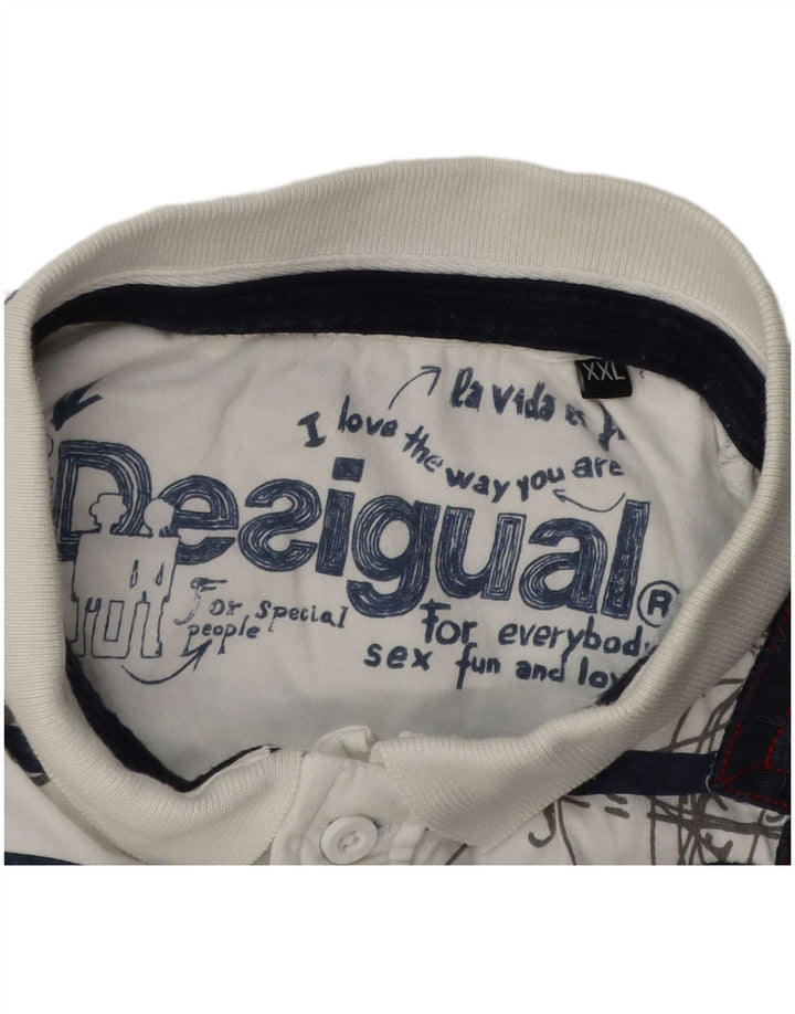 DESIGUAL Polo gráfico para hombre 2XL Blanco a rayas