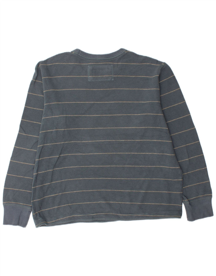 EDDIE BAUER Camiseta Hombre Manga Larga XL Algodón Rayas Azul