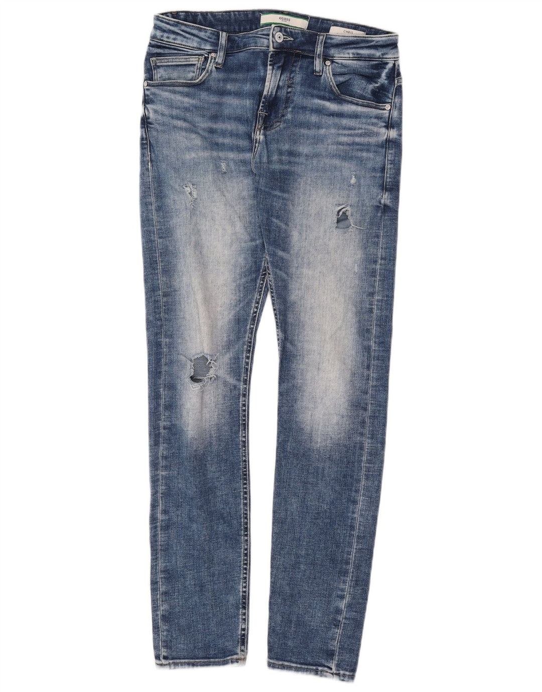 Guess Mujer Chris Distressed Slim Jeans W30 L32 Algodón Azul