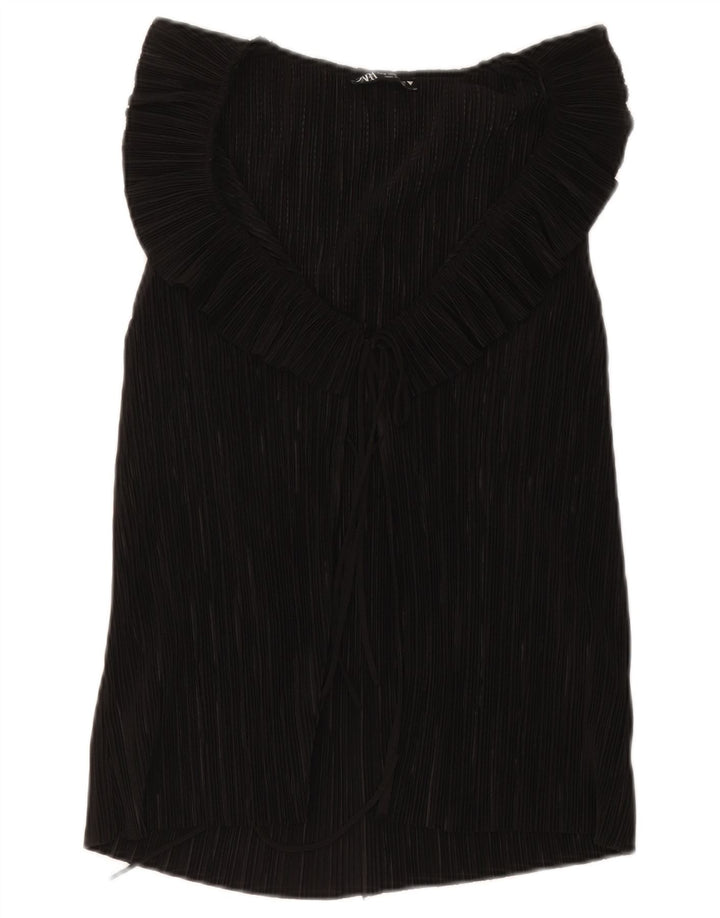 Zara Mujer Blusa Sin Mangas Top UK 42 Medio Negro Poliéster