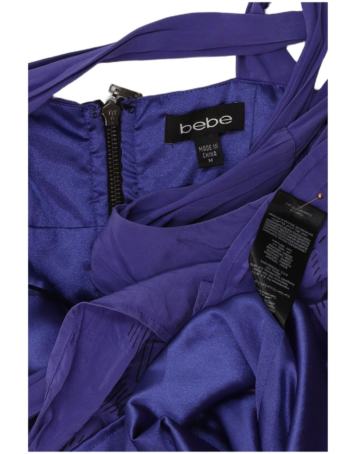 Vintage mujer Halter Top Reino Unido 12 Poliéster geométrico púrpura medio