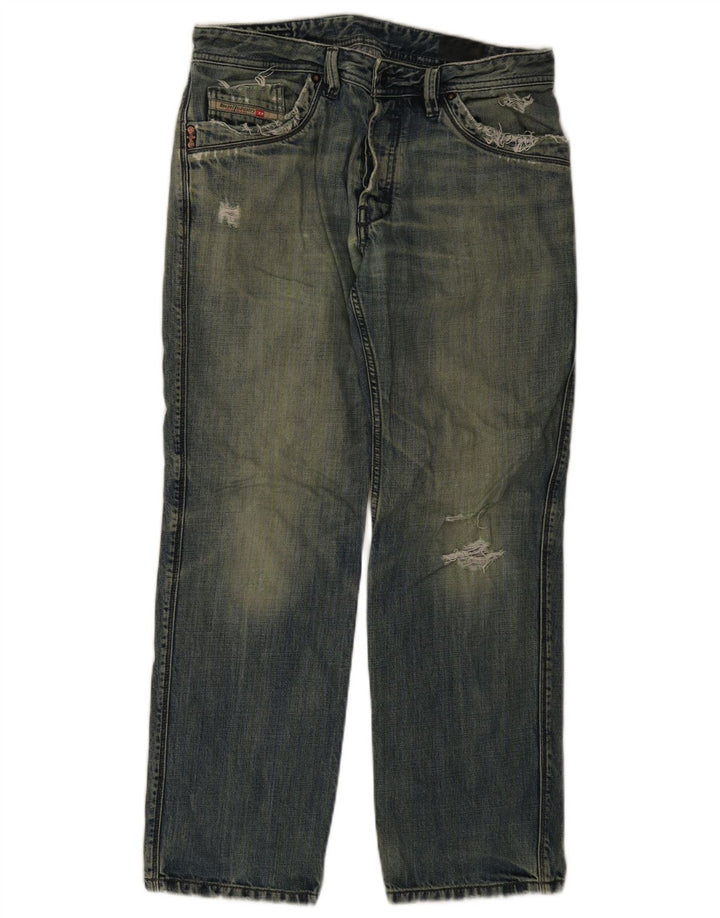 Diesel Vaqueros Rectos Desgastados Para Hombre W32 L30 Algodón Azul