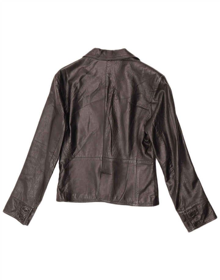 VINTAGE Chaqueta Blazer de Cuero de 2 Botones para Mujer IT 44 Cuero Negro Medio