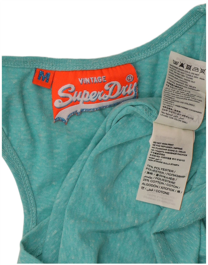 Superdry Mujer Gráfico Chaleco Top UK 44 Poliéster Moteado Turquesa Medio