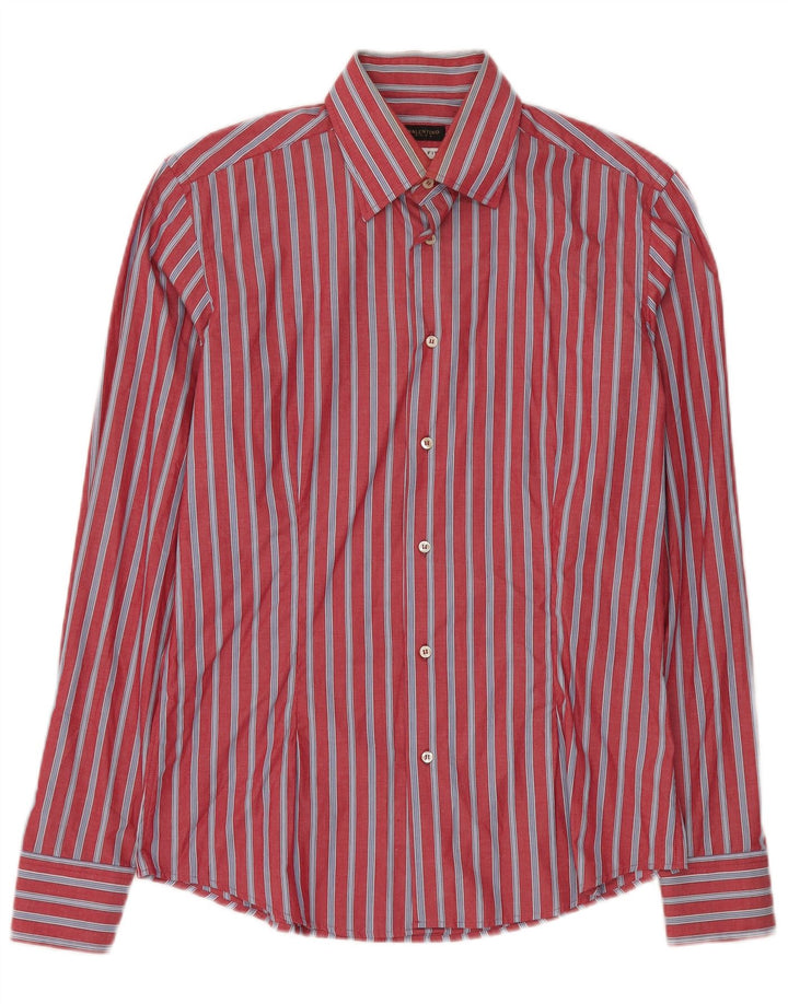 VALENTINO Camisa slim fit para hombre Talla 15 1/2 40 Algodón mediano a rayas rojas