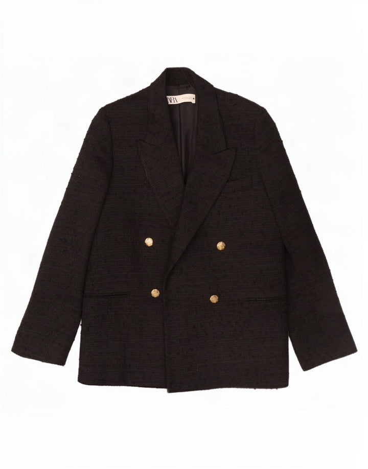 Zara Chaqueta tipo blazer con doble botonadura para hombre UK 36 Small Poliéster moteado negro