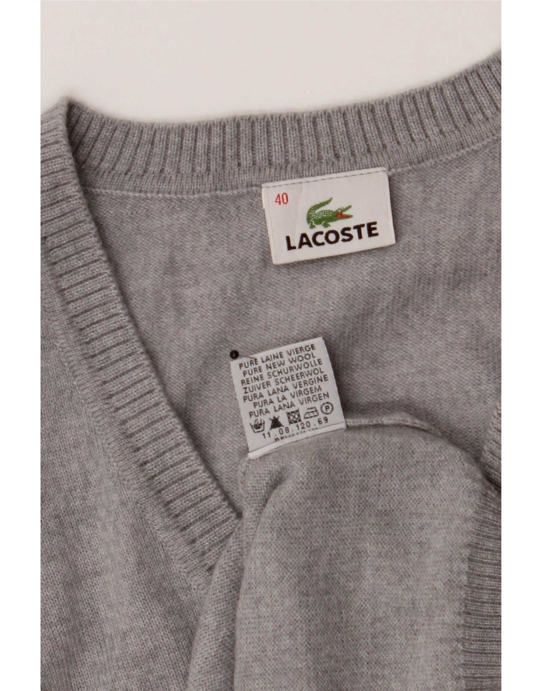 Lacoste Jersey con cuello en V para mujer EU 40 Lana virgen gris medio