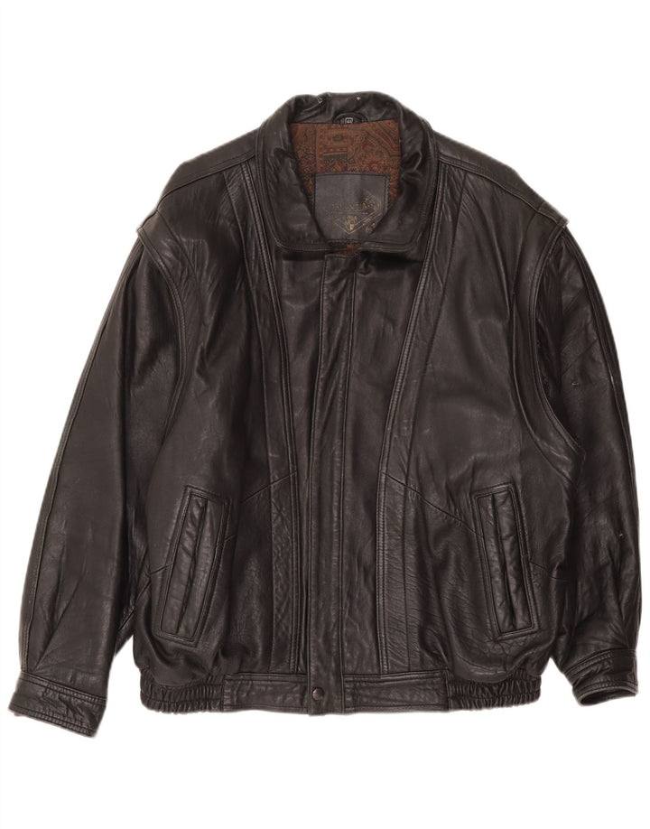Vintage chaqueta de cuero para hombre Reino Unido 44 2XL cuero negro