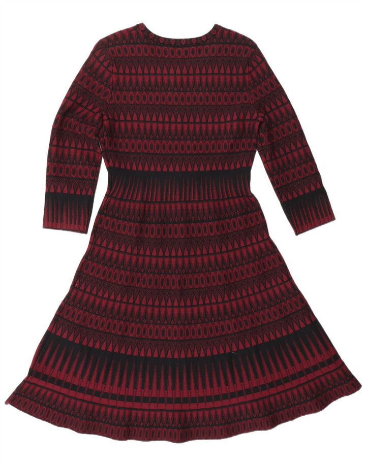 HOBBS Vestido tipo jersey de manga 3/4 para mujer, talla 40, talla pequeña, viscosa geométrica roja